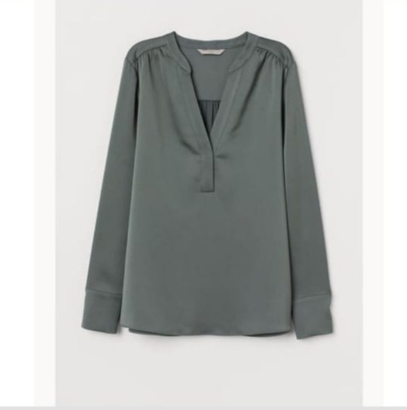 H&M Satin Khaki Blouse - Picture 8 of 16